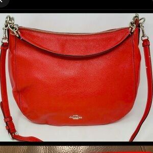 Coach Pebble Leather Elle Hobo Shoulder Bag Bright Red, NWOT.